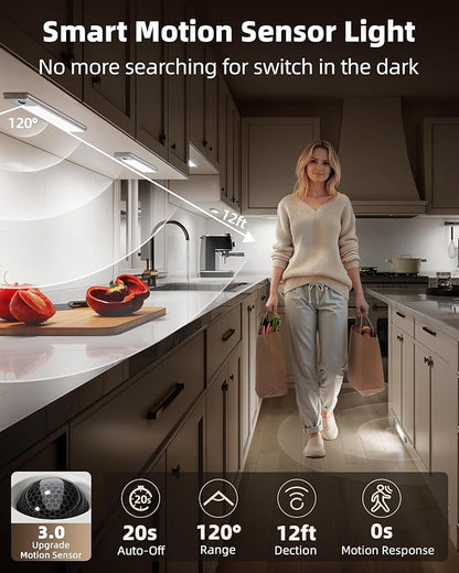 EZVALO 3 Pack Under Cabinet Lighting, 2400mAh Rechargeable Motion Sensor Light - Image 3