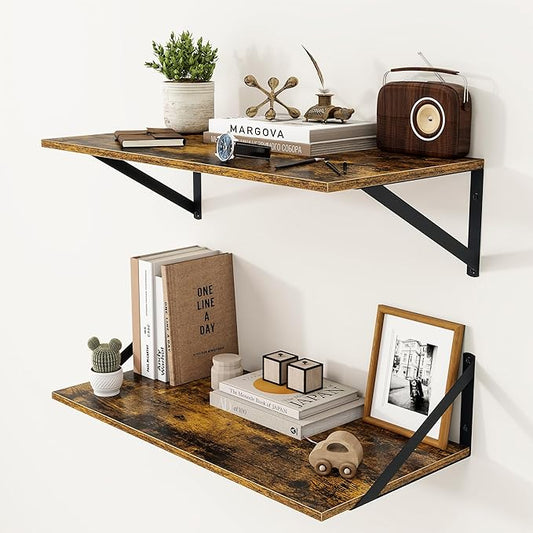 Heimlove Deep Floating Shelves for Wall, 24W x 12D Wood Wall Shelves Set of 2 by Heimlove