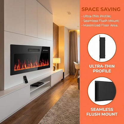 36" Electric Fireplace Insert, Wall Mounted & Recessed Heater, Slim - Image 6