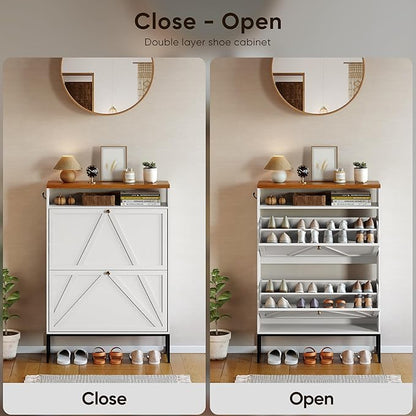 Shoe Storage Cabinet with 2 Flip-Up Doors, Freestanding Hidden Shoe Storage - Image 6
