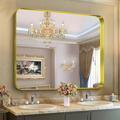 CIRCUMI Gold Bathroom Mirror, Rounded Corner, Tempered Glass, Large Mirror by CIRCUMIMirror