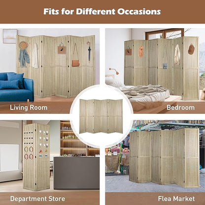 ECOMEX 6 Panel Room Divider, 5.6Ft Pegboard Display Wooden Folding Privacy - Image 7