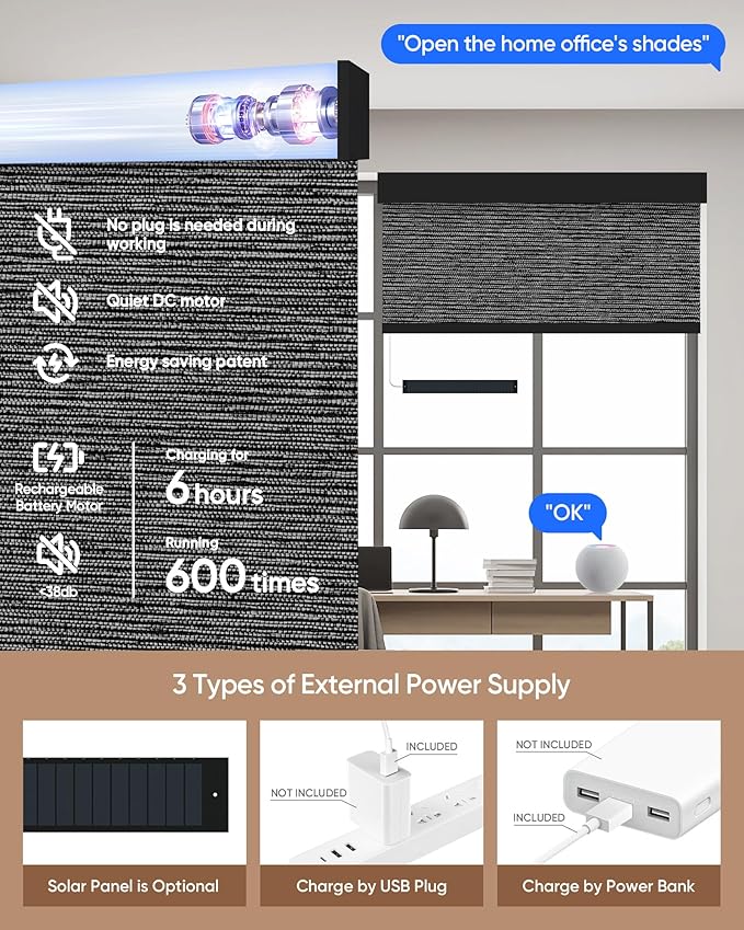 Kincmo Motorized Blinds with Remote, 100% Blackout Motorized Roller Shades Work - Image 5