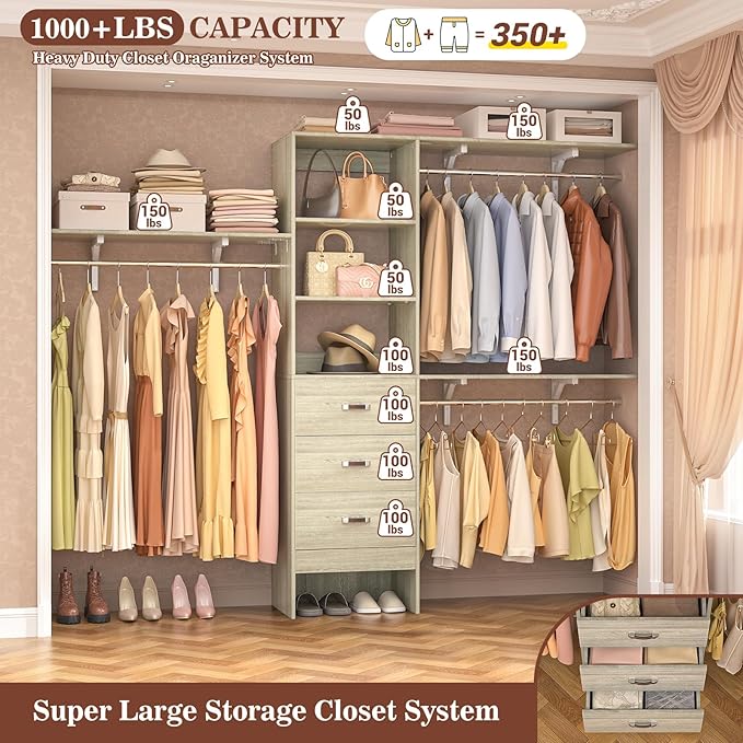 Armocity 96 Inches Closet System, 8FT Walk In Closet Organizer - Image 3
