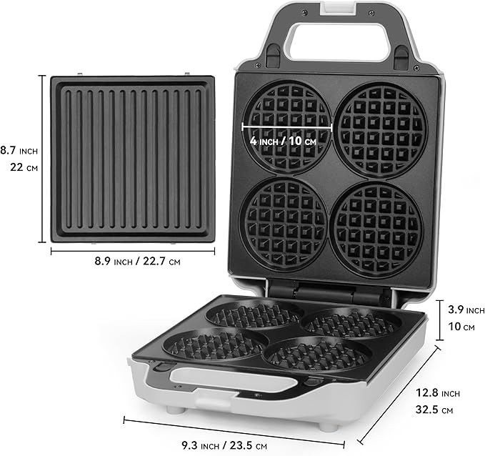 2 in 1 Mini Waffle Maker with Removable Plates, Panini Press Sandwich Maker - Image 8