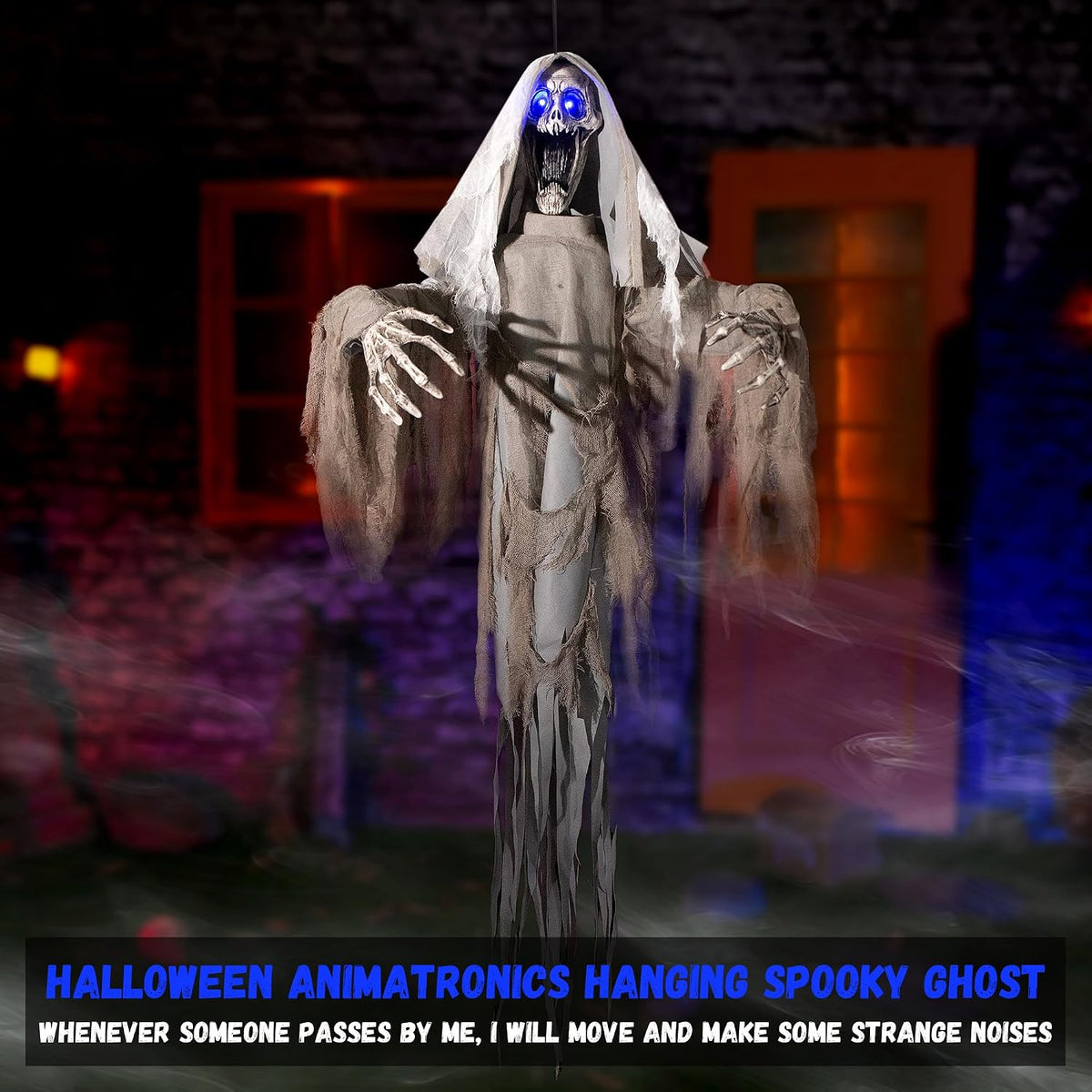 Halloween Animatronics Decorations Scary Hanging Ghost, 59'' Animated...