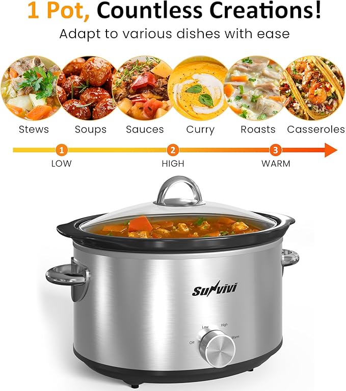Sunvivi Small Slow Cooker 4QT, Mini Food Warmer - Image 4