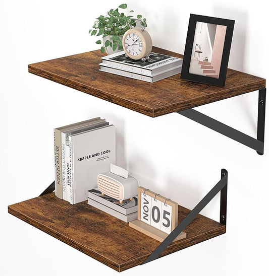 Heimlove Deep Floating Shelves for Wall, 16W x 12D Wood Wall Shelves Set of 2 by Heimlove