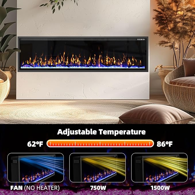 72'' Luxury Electric Fireplace – Wall Mounted & Recessed, Ultra-Slim Design - Image 4