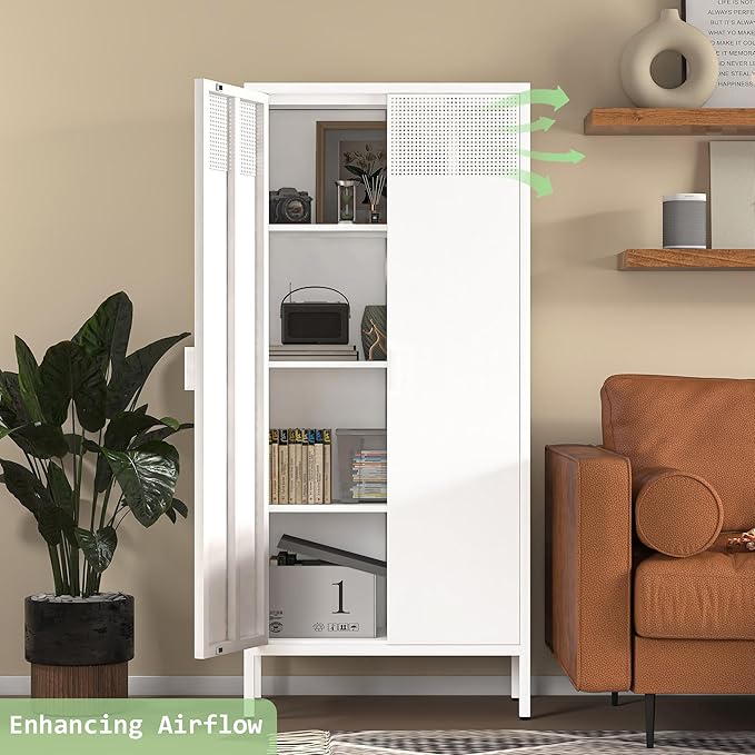 COFaR 4 Tier Black Metal Storage Cabinet, Free Standing - Image 4
