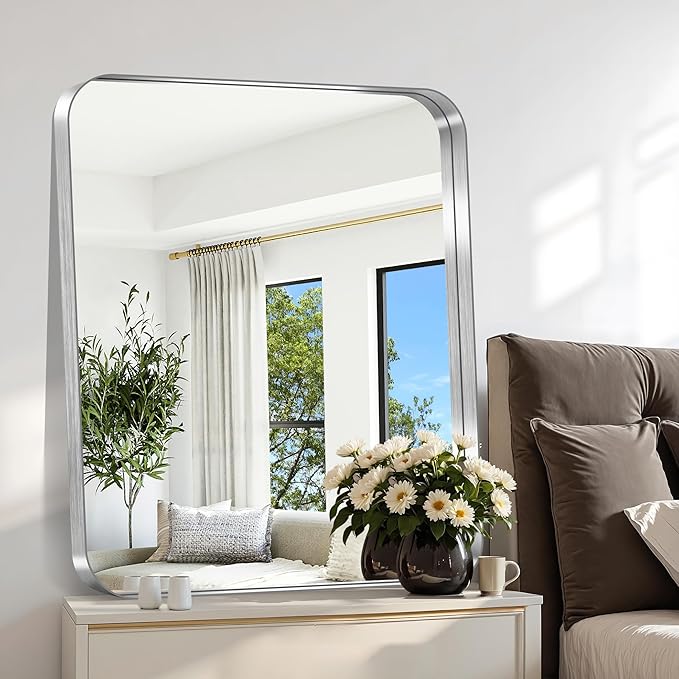 CIRCUMI Silver Bathroom Mirror, Rounded Corner, Tempered Glass, Mirror - Image 2