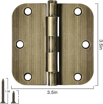 12 Pack Antique Brass Door Hinges 3.5 Inch Interior 3 1/2" Round 5/8" Radius - Image 5