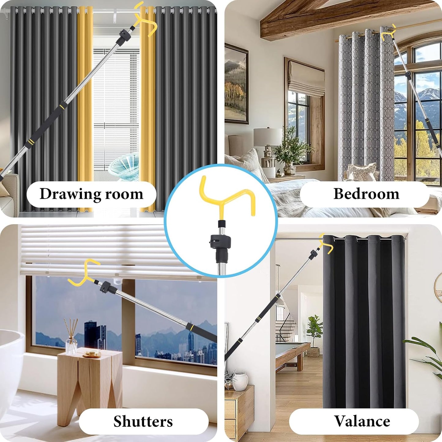 Curtain Pull Wand, Drapery Pull Rod for Curtains Adjustable 3-7.7 Feet Telescopic Extra Long Made of Stainless Steel Material Sponge Handle