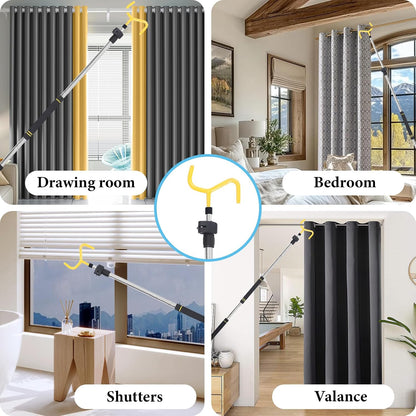 Curtain Pull Wand, Drapery Pull Rod for Curtains Adjustable 3-7.7 Feet Telescopic Extra Long Made of Stainless Steel Material Sponge Handle