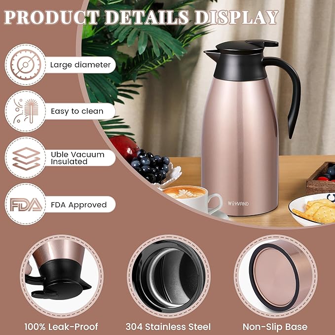68 Oz Thermal Coffee Carafe, Stainless Steel Insulated Vacuum coffee crafts to - Image 6