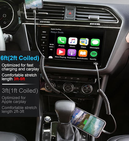 iPhone Charger Cable 6FT for Car, Coiled Lightning Cable 2 Pack 6 Feet - Image 3