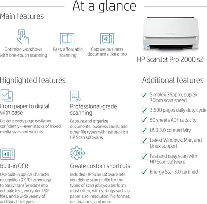 HP ScanJet Pro 2000 s2 35ppm USB 3.0 Color Duplex Scanner - Image 3
