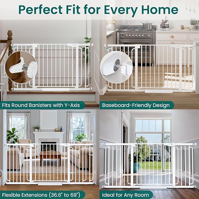 Cumbor Extra Wide Baby Gate, 36.6-69" Walk-Through Dog Gate - Image 6