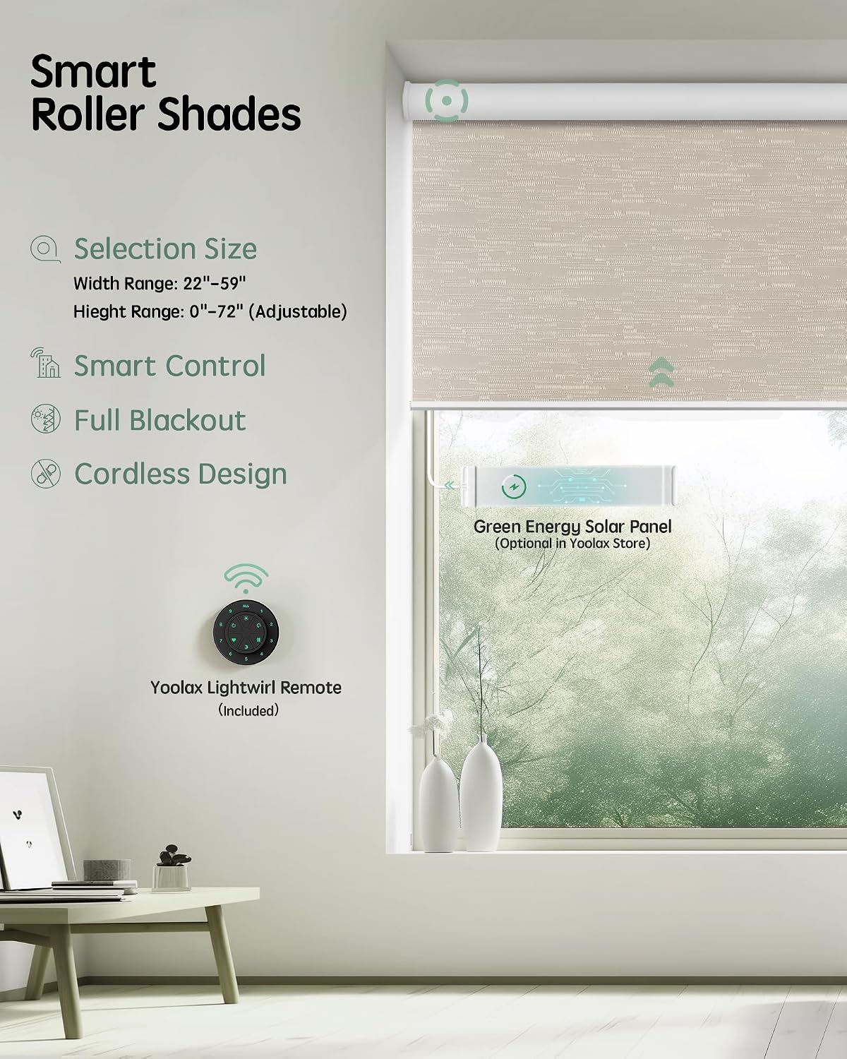 Yoolax Motorized Blinds with Remote, Blackout Jacquard Coffee, 23"W x 72...