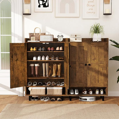 Farmhouse Shoe Cabinet with Doors, 6-Tier Wooden Shoe Organizer with Adjustable - Image 3
