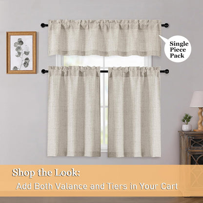 Linen Valances for Windows 1 Pcs, Light Filtering Textured Farmhouse Short Small Valance Curtains for Bathroom Basement Living Room Bedroom, Rod Pocket Half Curtains Over Sink, 60Wx14L Inch