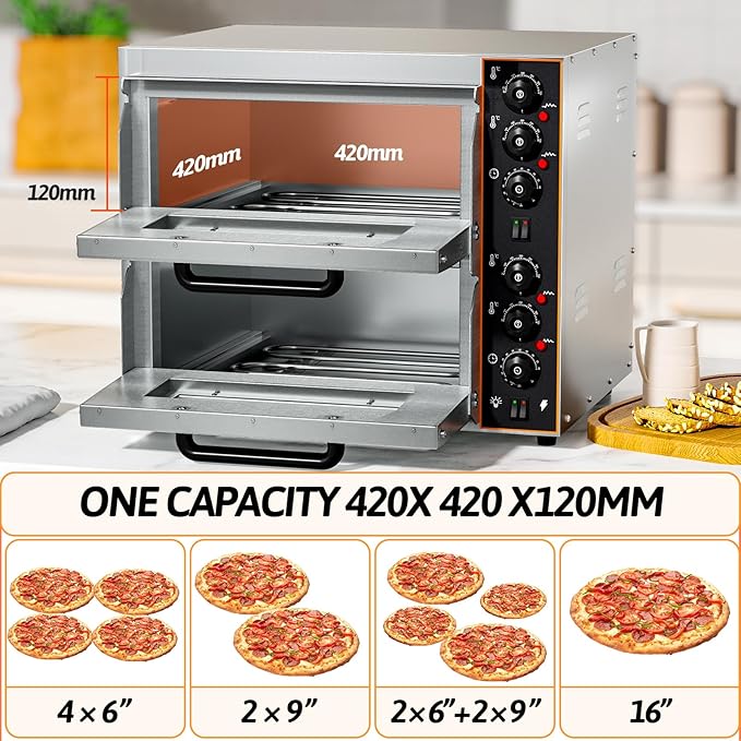 Shikha Commercial Countertop Pizza Oven 16 inch, Double-Layer Electric Pizza - Image 6