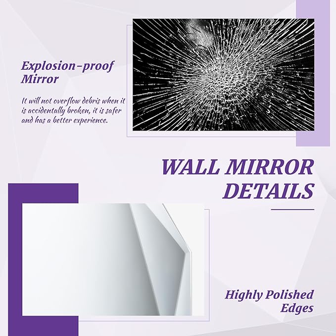 Bathroom Mirror for Wall, Bathroom Vanity Mirror, Beveled Edge Frameless Wall - Image 3
