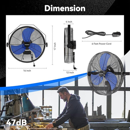2600 CFM 14 inch Outdoor High Velocity Wall Mounted Fan, 3-Speed Metal Fans - Image 3