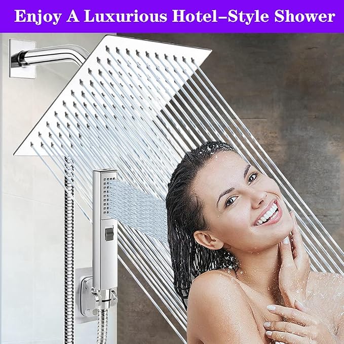 8"High Pressure Square Rain Shower Head and 2-in-1 Hand Shower.Equipped - Image 8