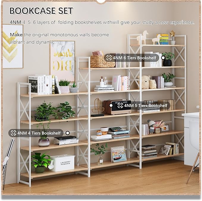 4NM Extra Wide 6 Tiers No Assembly Book Shelves, 61.8" H Folding Bookshelf - Image 5