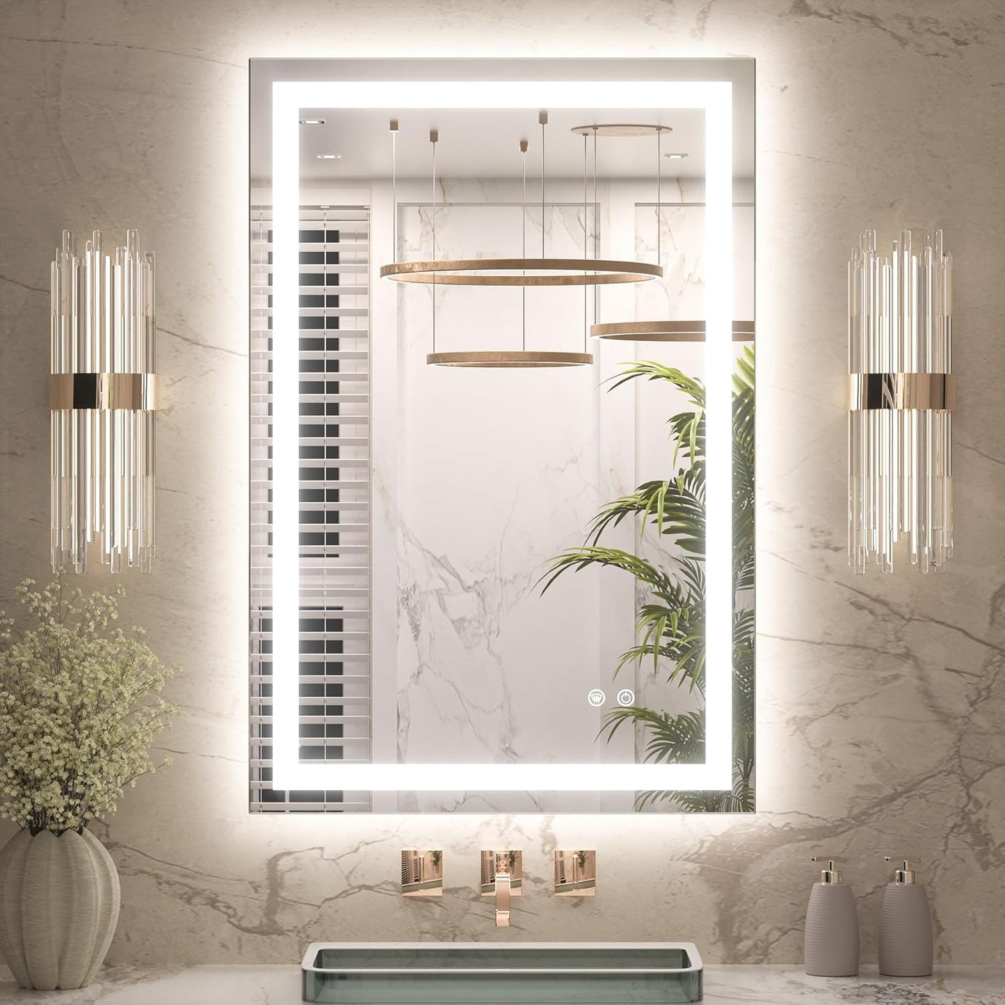 Keonjinn 24x36 Inch LED Bathroom Mirror with Lights, Frontlit & Backlit | Lighted Bathroom Mirror, 3-Color Temperature & Stepless Dimmable Lighting, Fast & Safe Defogging, Effortless Installation