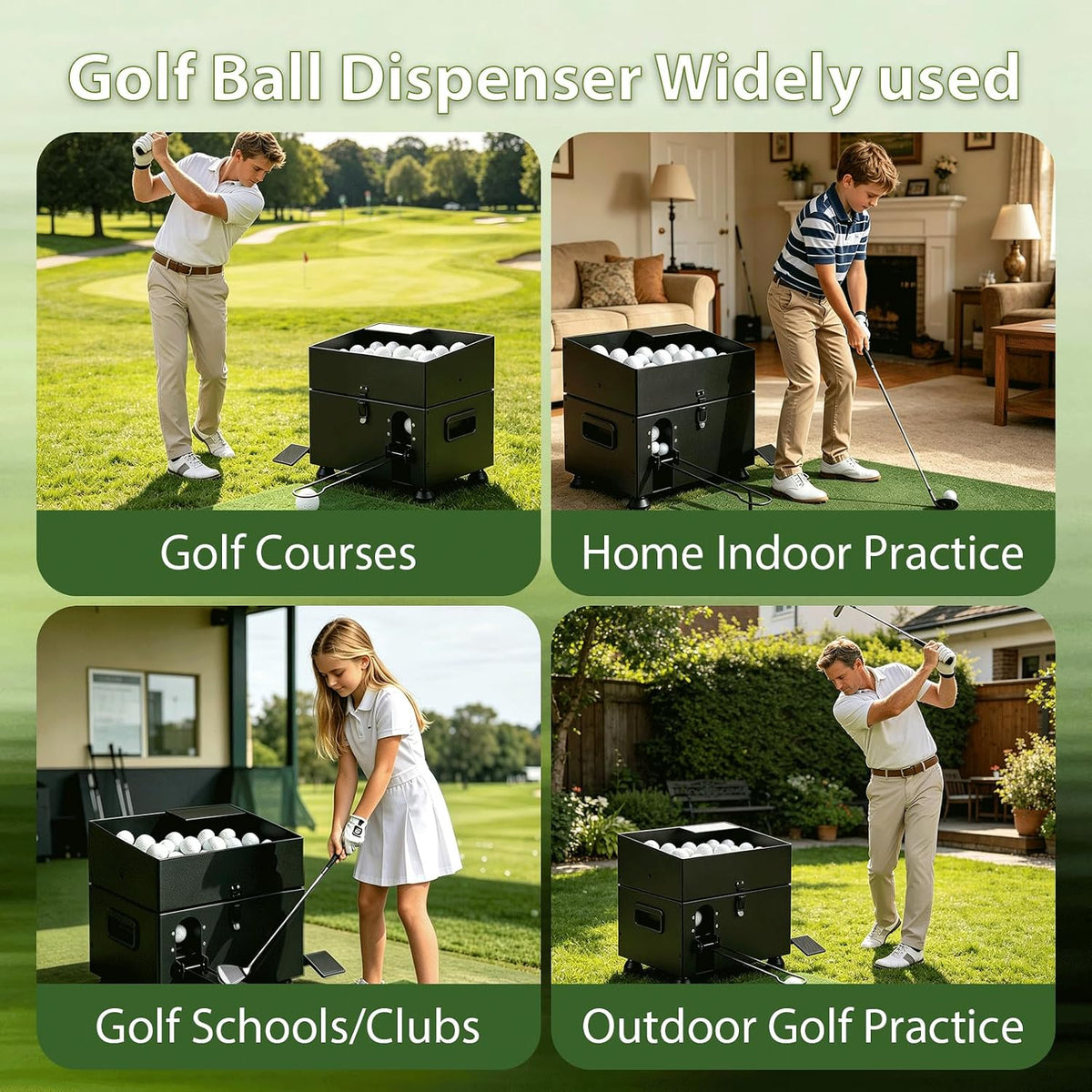 golf ball dispenser 60-ball golf ball launcher foot shown in use