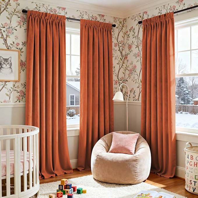 Lazzzy Halloween Blackout Velvet Curtains Orange Fall Decor Thermal Insulated - Image 9