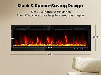 70" Electric Fireplace Realsmart Wall Mounted and Recessed 1500W Fireplaces - Image 7