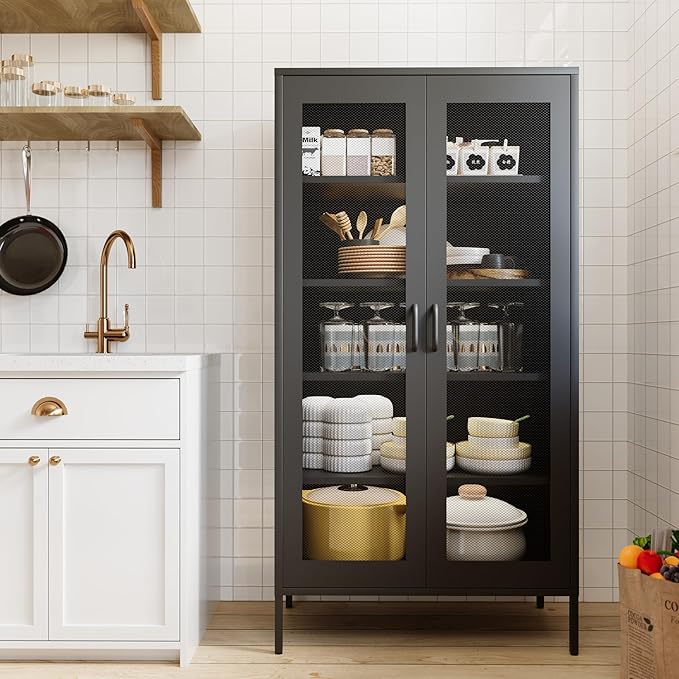 COFaR Modern Mesh Storage Cabinet, Free Standing Tall Pantry, Cupboard Metal - Image 7