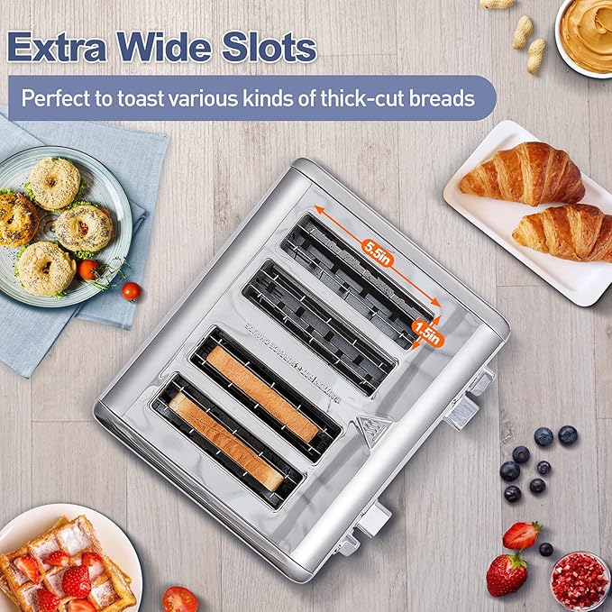 CUSIMAX 4 Slice Toaster, Ultra-Clear LED Display & Extra Wide Slots, Dual - Image 3