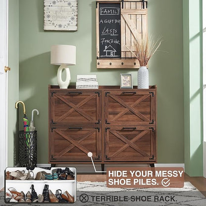 Shoe Storage Cabinet, Farmhouse Shoe Organizer - Image 3