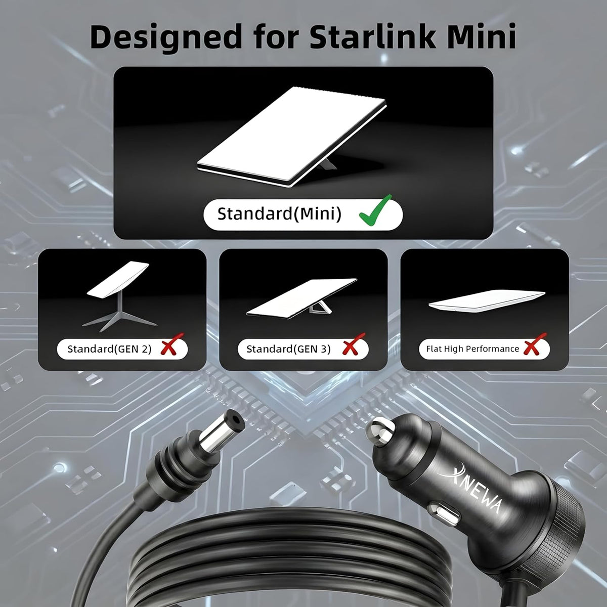 Starlink Mini Car Adapter, 3M/10FT, 3in1 Starlink Mini Power Cable