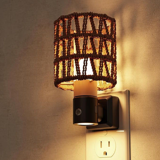L LOHAS LED Night Lights Plug into Wall, Cylindrical Ironwork Boho Lampshade by LLOHASLED