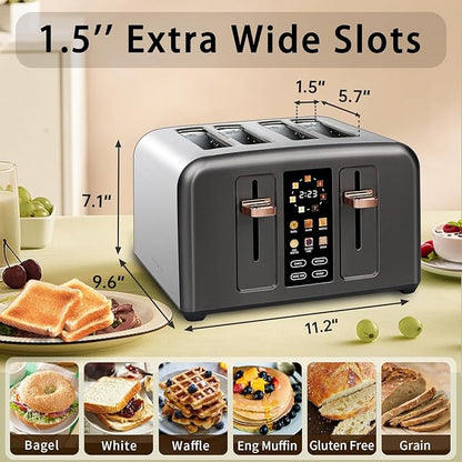 SEEDEEM Toaster 4 Slice, Stainless Toaster & Touch Control, LCD Display - Image 2