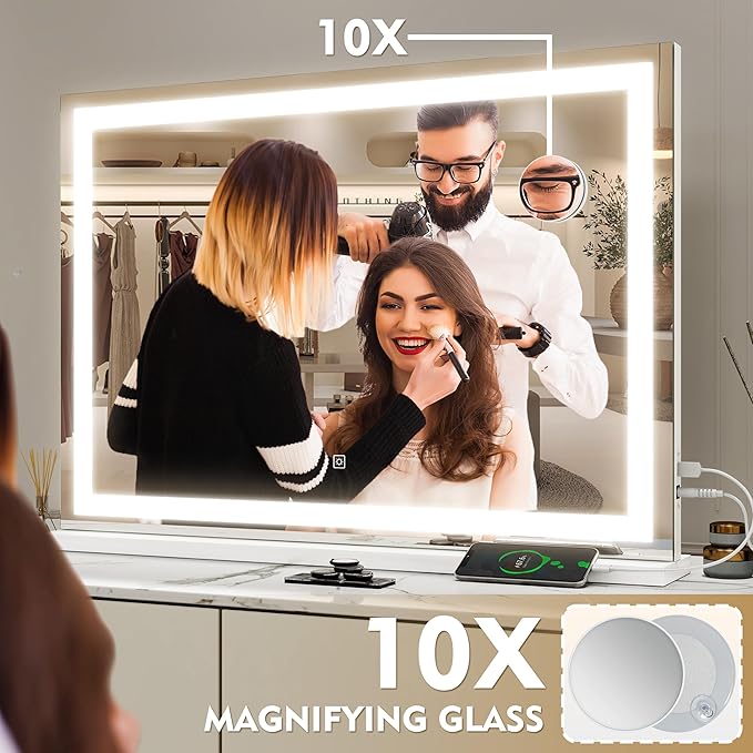 ROLOVE Vanity Mirror with Lights, LED Makeup Mirror, USB Charging Port - Image 6