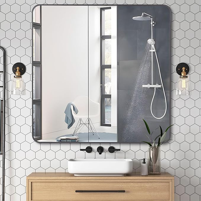 36" x 36"Bathroom Mirror, Matte Black Wall Mirror - Image 3