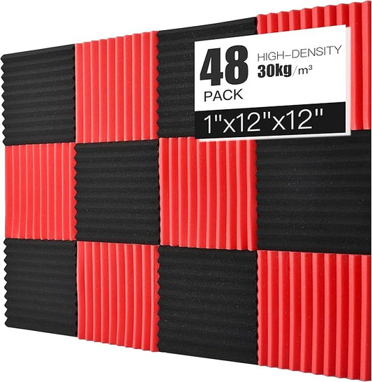 Acoustic Foams Panels 48 Pack 1" x 12"x 12" Sound Proof Foam Panels by Saiqiang