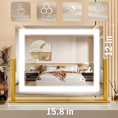 ROLOVE Gold Vanity Mirror with Lights 14x11 Inch, Lighted Makeup Mirror - Image 3