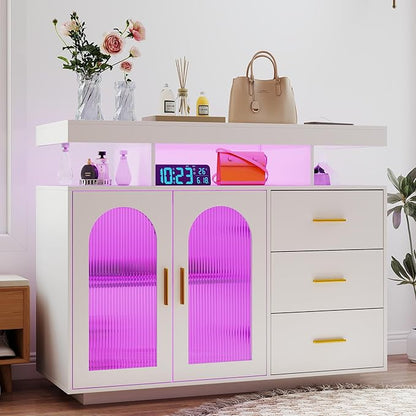 40" LED Buffet Cabinet with Charging Station, Auto Sensor Kitchen Storage by MDGC