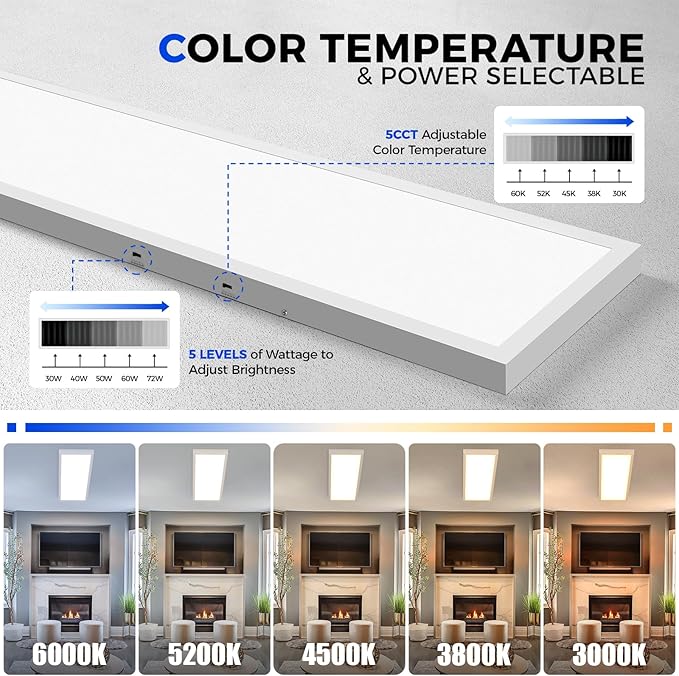 Barrina 1x4 LED Flat Panel Light, 8640LM 72W, 0-10V Dimmable, Brightness & 5CCT - Image 2