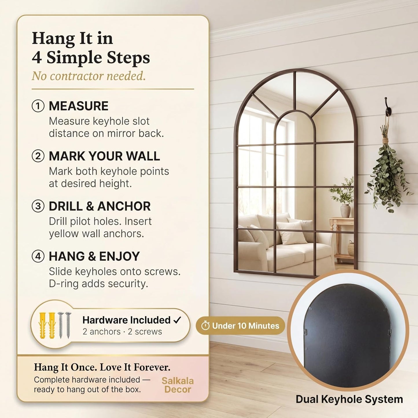 48x28Inch Arched Window Pane Mirror| Black Arched Mirrors for Wall & Floor | Arch Mirror Full Length for Entryway Living Room & Bedroom | Oversized Mirrors | Wall Art Decorative |Farmhouse Décor