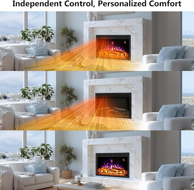 24.5" Electric Fireplace Inserts, Adjustable Brightness, Thermostat&Timer - Image 7