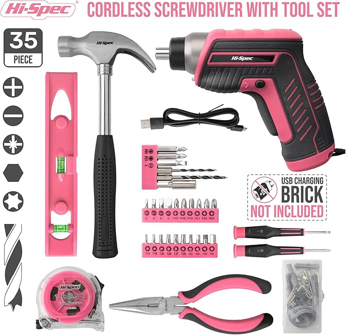 Hi-Spec 35-Piece Tool Kit with 3.6V USB Small Electric Screwdriver Set - Image 2