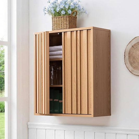 Fluted Wall Cabinet for Bathroom, Modern Wood Hanging Storage Organizer by VANIRROR
